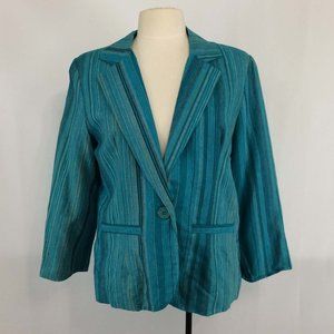 Monroe & Main Teal Blue Vertical Striped Blazer 10